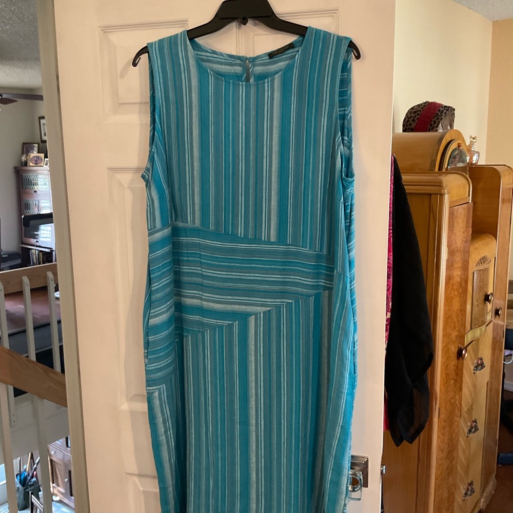 Blue Striped Sleeveless Linen Dress